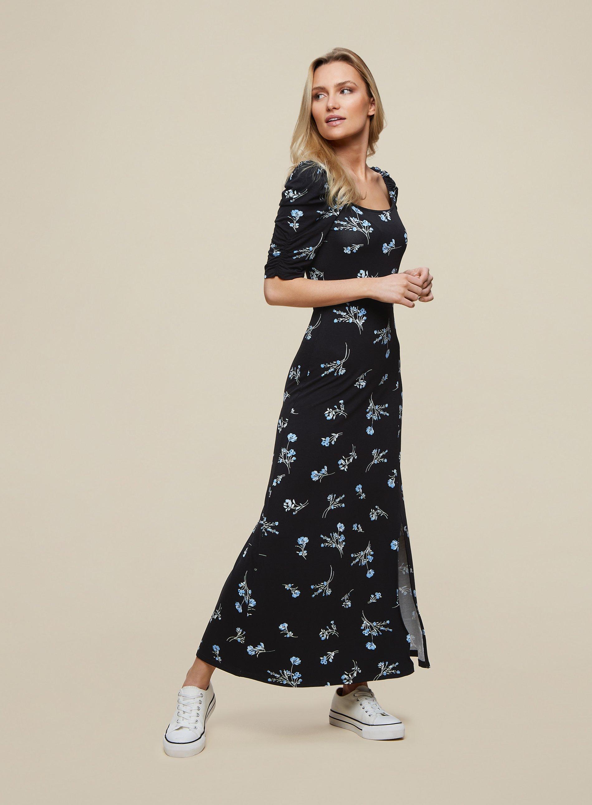 Black Floral Print Midi Dress | Dorothy ...